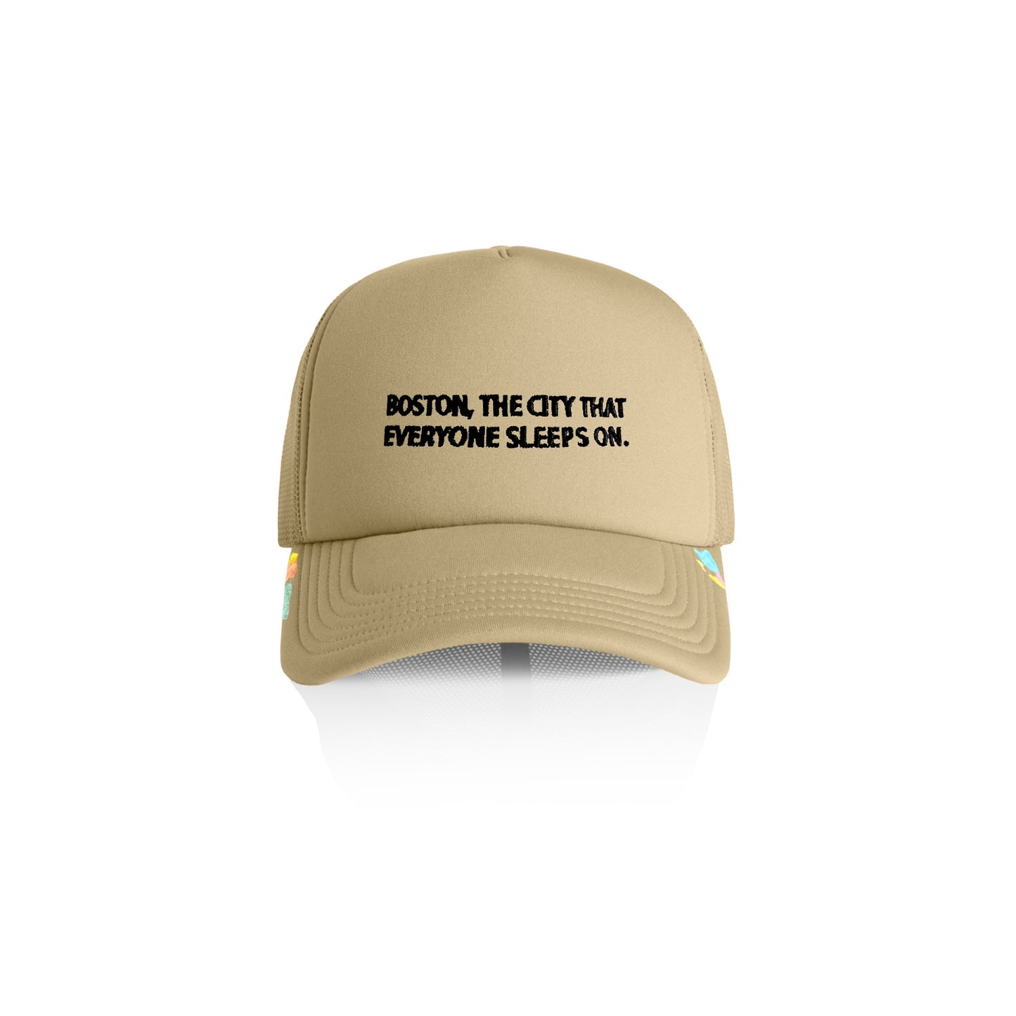 Boston, The City that everyone sleeps on. Foam Trucker Hat. Adjustable. (Khaki)